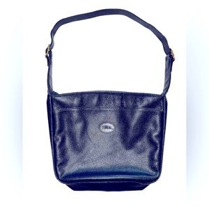 Longchamp Leather Crossbody Bag Hobo Shoulder Bag Navy Grain Leather Purse